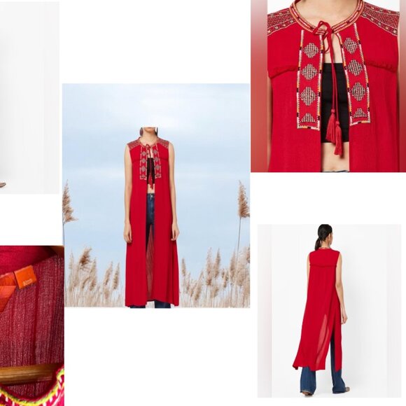 Fusion Threads Collective Red Embroidered Hand Beaded Shrug / Kurta Mirror Work - Picture 16 of 16